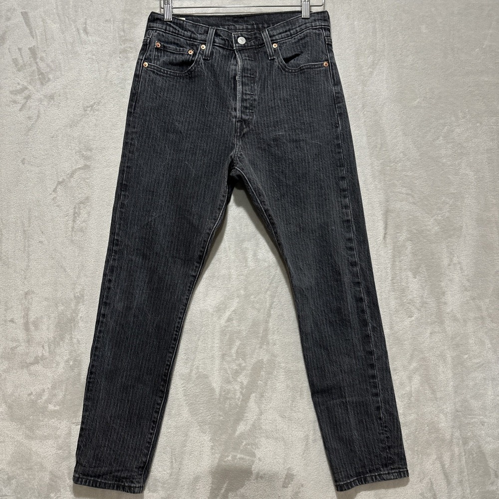 Levi's 501 S Premium Big E Striped Jeans Size 29 Black Tapered Skinny Button Fly